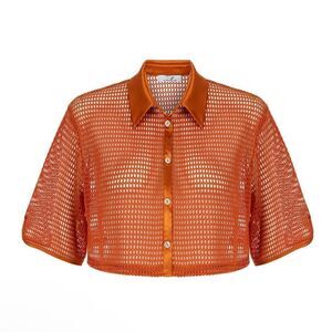 NWT MY BEACHY SIDE - CAMELIA CROP TOP - GOLD FLAME mesh resort beach swim M